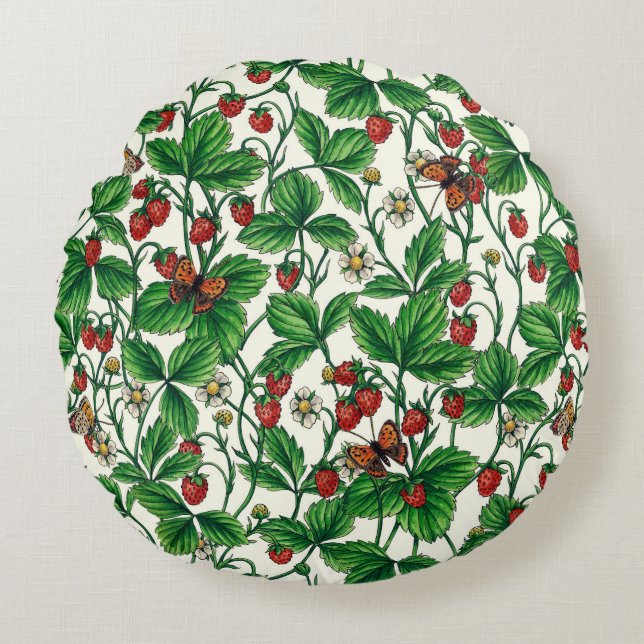 Coussins Ronds Fraises sauvages sur blanc (Devant)