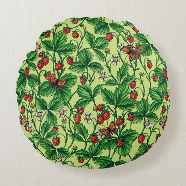 Coussins Ronds Fraises sauvages sur miellerie (Devant)