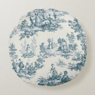 Coussins Ronds Français toile de jouy sage vert élégant