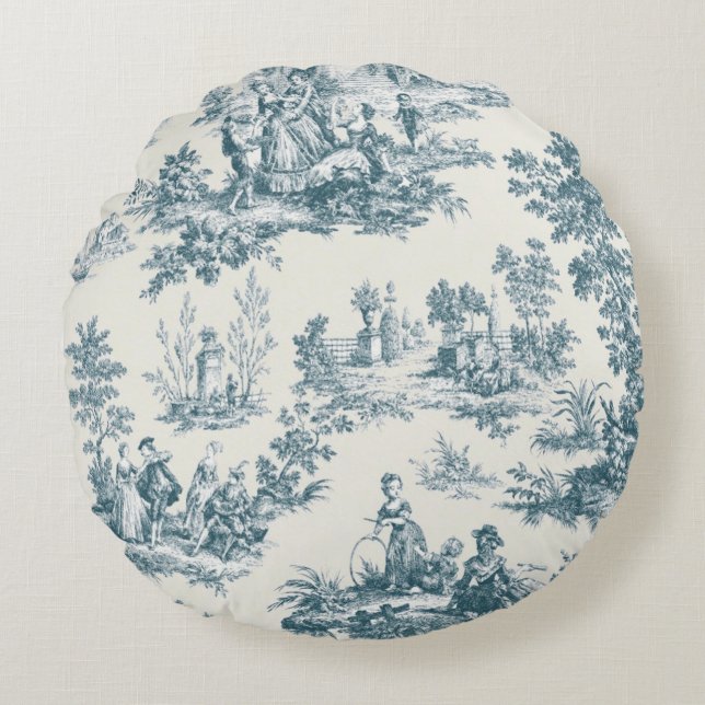 Coussins Ronds Français toile de jouy sage vert élégant (Devant)