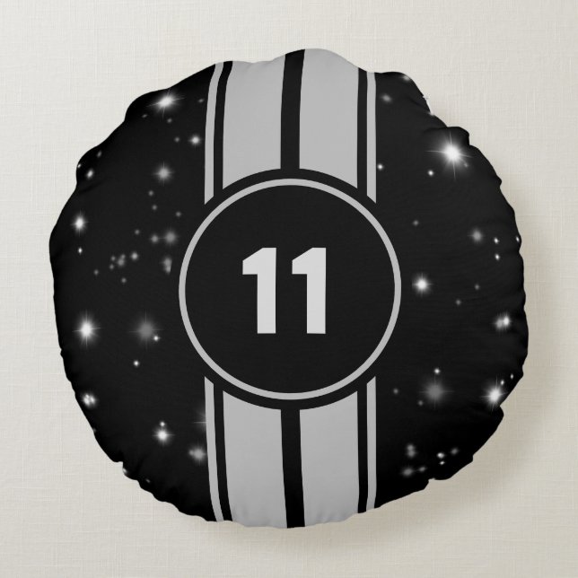 Coussins Ronds Frappe de course noir et argent (Dos)