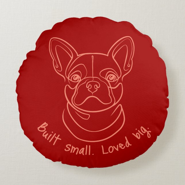 Coussins Ronds French Bulldog Line Art. Built Small. Loved Big. (Devant)