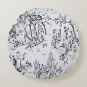Coussins Ronds French toile de jouy art élégant noir et blanc