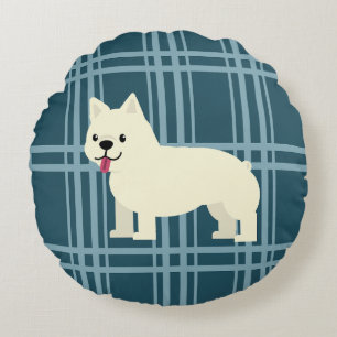 Coussins Ronds Frenchie Plaid Blue