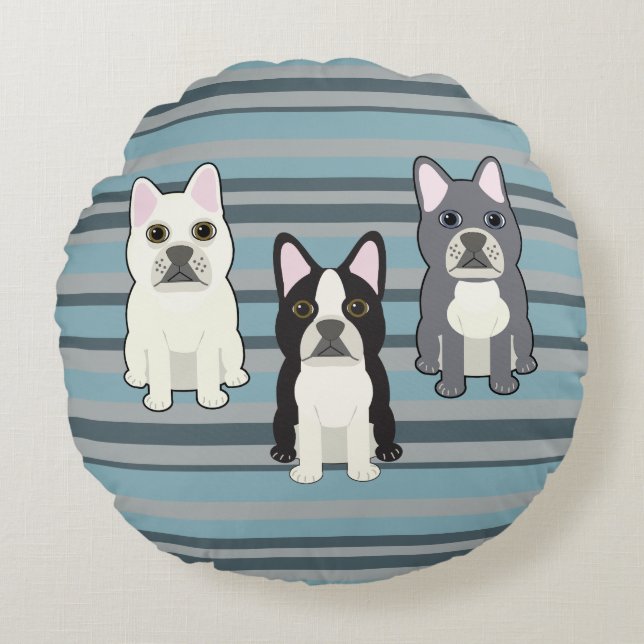 Coussins Ronds Frenchies Blue Striped (Devant)