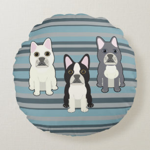Coussins Ronds Frenchies rayé bleu