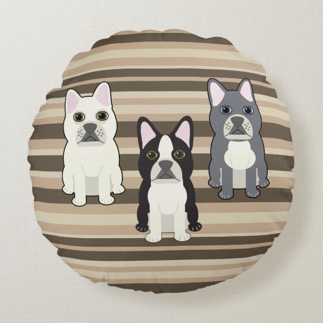 Coussins Ronds Frenchies rayé neutre (Devant)