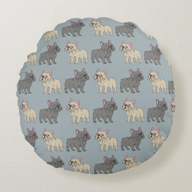 Coussins Ronds Frenchies, Smokey Bleu (Devant)