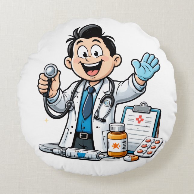 Coussins Ronds Friendly Doctor Mascot Medical Cartoon Design (Devant)