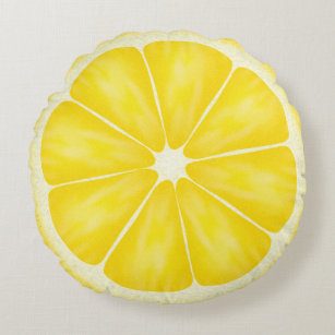 Coussins Ronds Fruit de citron jaune par Cindy Bendel