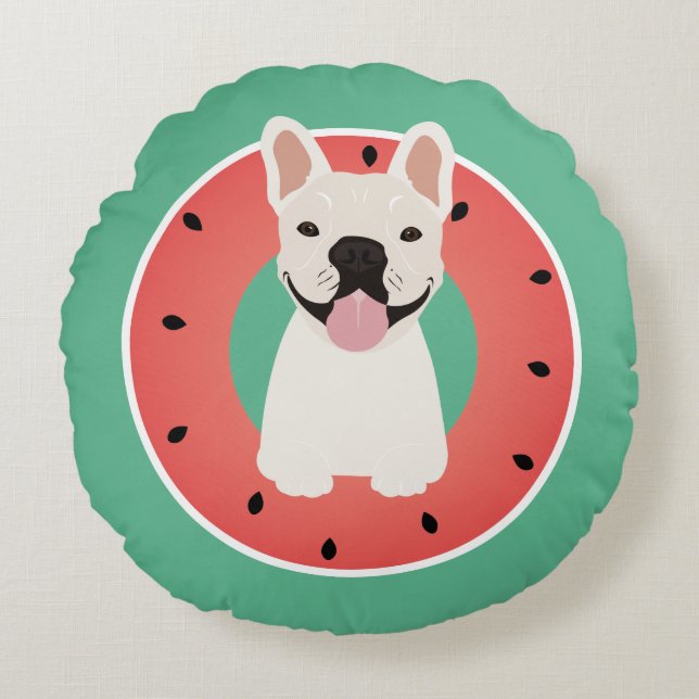 Coussins Ronds Fruit de pastèque français de Bulldog (Devant)