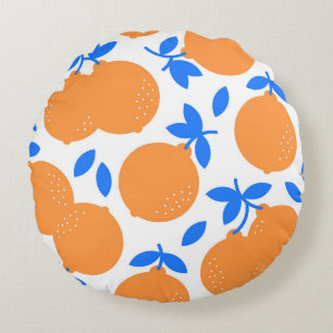 Coussins Ronds Fruit orange : Motif exquis bleu-bracelet.