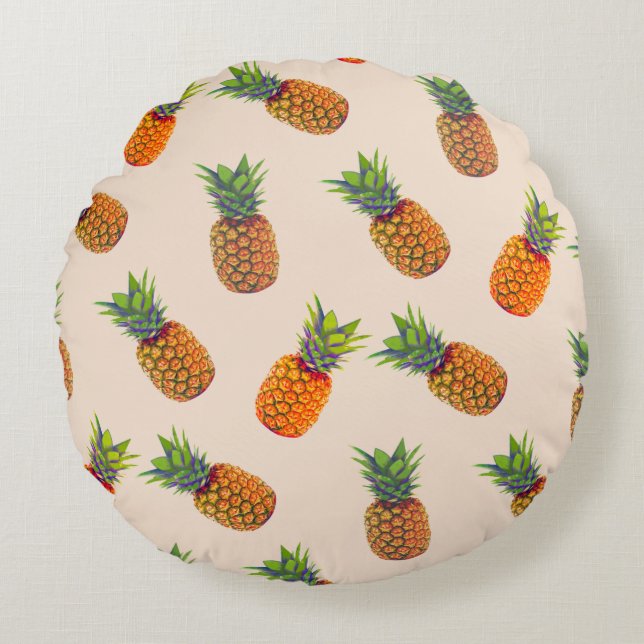 Coussins Ronds Fruits d'ananas sur beige clair (Devant)