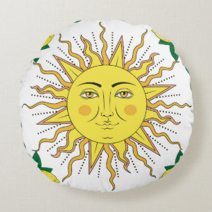 Coussins Ronds Fruits de citron tropicaux, Face Soleil.