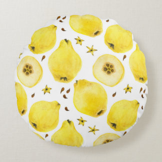 Coussins Ronds Fruits de coing jaune frais, aquarelle sans passe