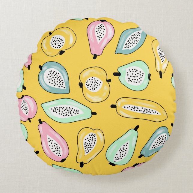 Coussins Ronds Fruits tropicaux : Motif d'impression dynamique (Devant)