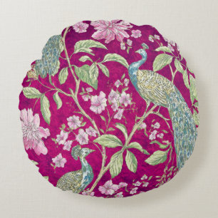 Coussins Ronds Fuchsia Chinoiserie paon floral