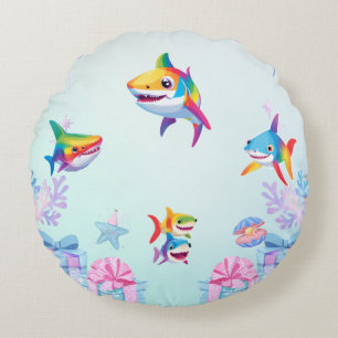 Coussins Ronds Fun arc-en-ciel requin anniversaire ballon fête fa