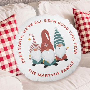 Coussins Ronds Fun Holiday mignon Personnalisé Noël Gnome