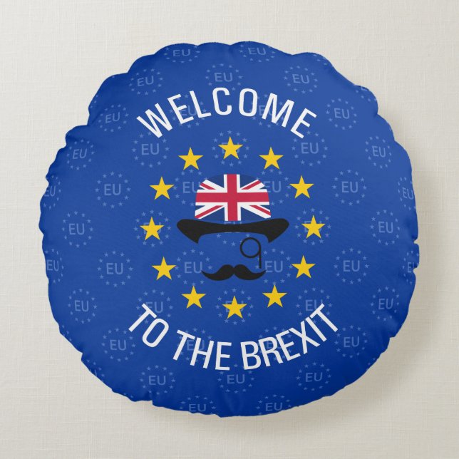 Coussins Ronds Funky Blue Yellow Union européenne Brexit Pun (Devant)