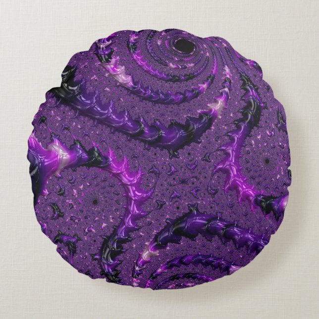 Coussins Ronds Funky Bold Boho Purple Digital Abstrait Fractal (Devant)