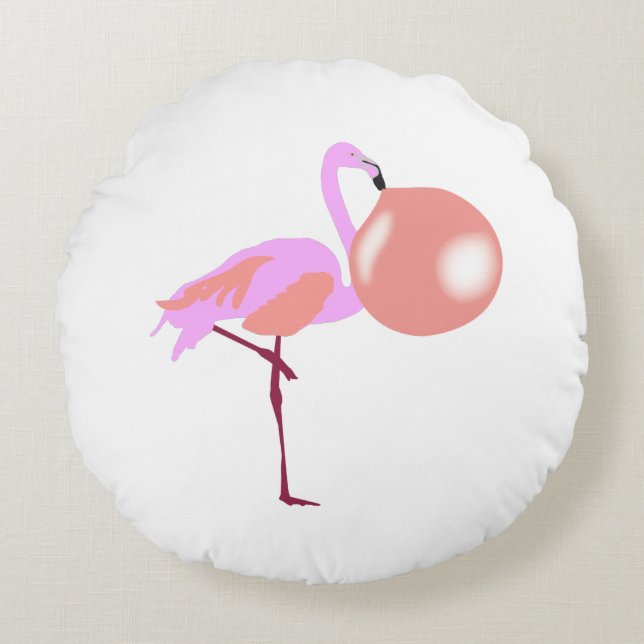 Coussins Ronds Funky Bubble Flamant rose de gomme soufflante bull (Devant)