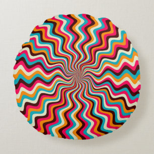 Coussins Ronds Funky ondulé multicolore sunburst art arrière - pl