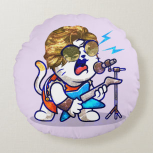 Coussins Ronds Funky Rockstar Cat - Musique Cool Lover Kitty