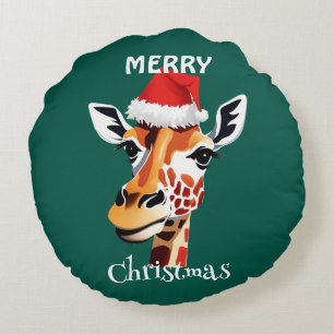 Coussins Ronds Funny Animaux Safari Giraffe Père Noël Fête de Noë