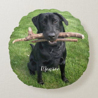 Coussins Ronds Funny Black Lab Animal de compagnie Nom et photo p