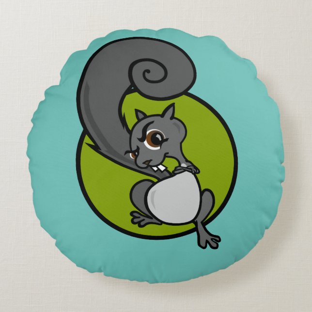 COUSSINS RONDS FUNNY CARTOON SQUIRREL ROUND THROW PILLOW (Devant)