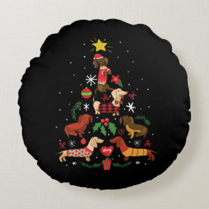 Coussins Ronds Funny Dachshund sapin de Noël