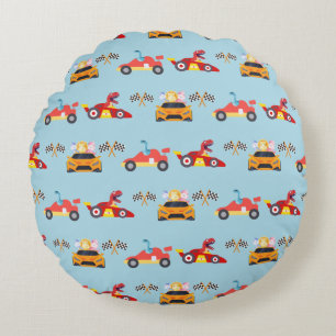 Coussins Ronds Funny Dinosaur voiture de course garçon anniversai