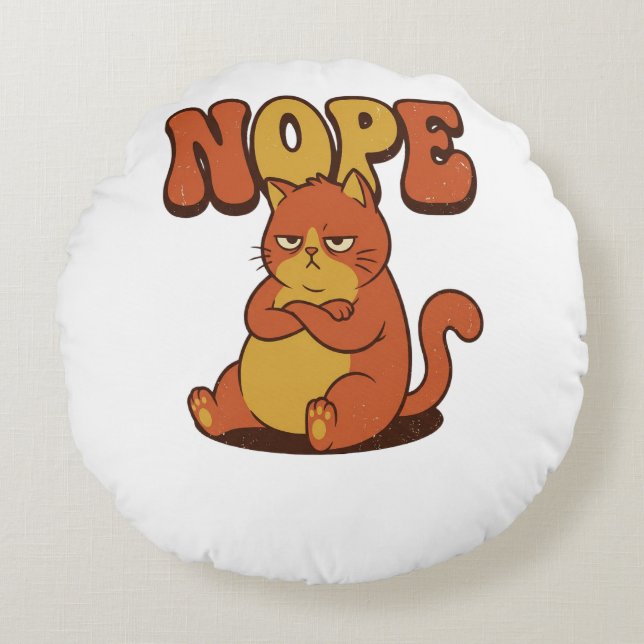 Coussins Ronds Funny Grumpy Cat "NOPE" T-Shirt - Retro 70s Style (Devant)