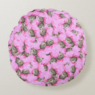 Coussins Ronds Funny Motif de chat rose