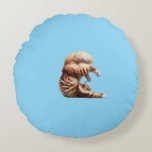 Coussins Ronds Funny Red and White Maine Coon Cat Doing Yoga<br><div class="desc">Add a touch of feline zen to your day! This hilarious illustration features a majestic red and white Maine Coon cat striking a yoga pose with surprising grace. Perfect for cat lovers,  yoga fans,  and anyone who enjoys a good laugh. Great for gifts,  mugs,  shirts,  and more!</div>