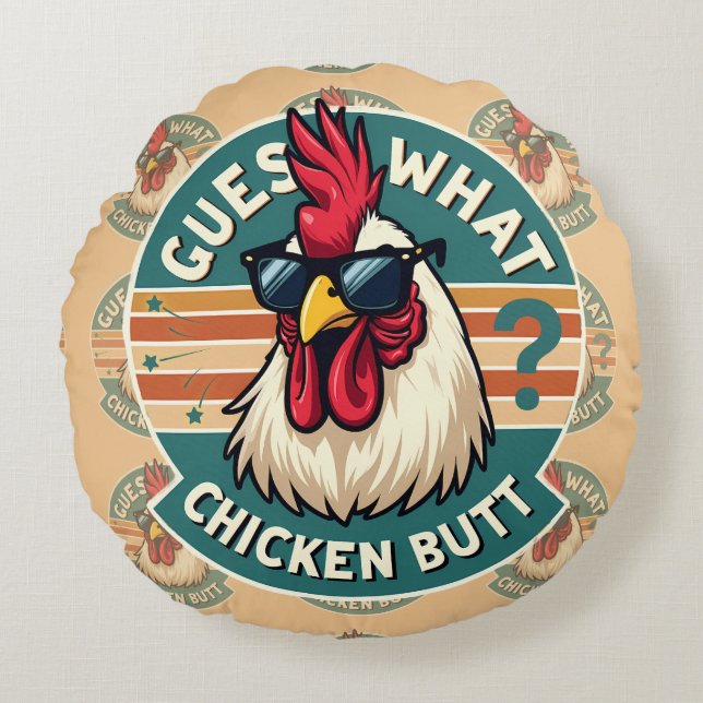 Coussins Ronds  Funny Retro Chicken Butt Joke Design (Devant)