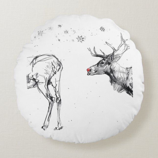 Coussins Ronds Funny Rudolf Reindeer Noël Amour (Devant)