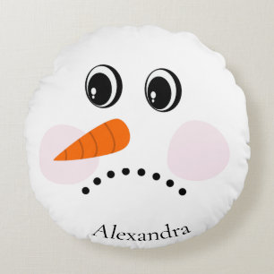 Coussins Ronds Funny Sad / Happy Snowman Face Nom Monogrammé
