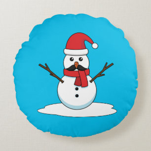 Coussins Ronds Funny Snowman avec Moustache et carotte