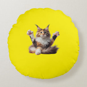 Coussins Ronds Funny Stretching Maine Coon Kitten Photo