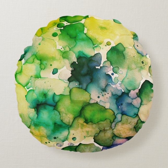 Coussins Ronds Fusion d'aquarelle verte  (Devant)