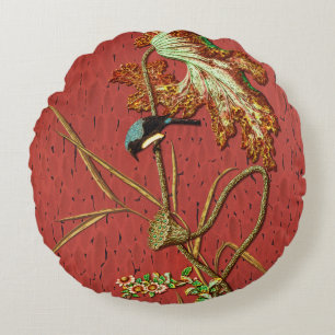 Coussins Ronds G.A. Audsley Vintage Rouge Oiseau Japonais Art Lot