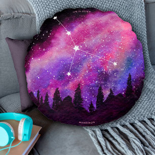 Coussins Ronds Galaxie Rose Cancer Signe du Zodiaque Anniversaire