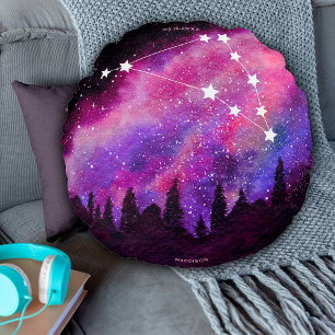 Coussins Ronds Galaxie Rose Constellation du Capricorne