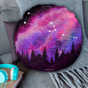 Coussins Ronds Galaxie Rose Taureau Constellation du Zodiaque Ann