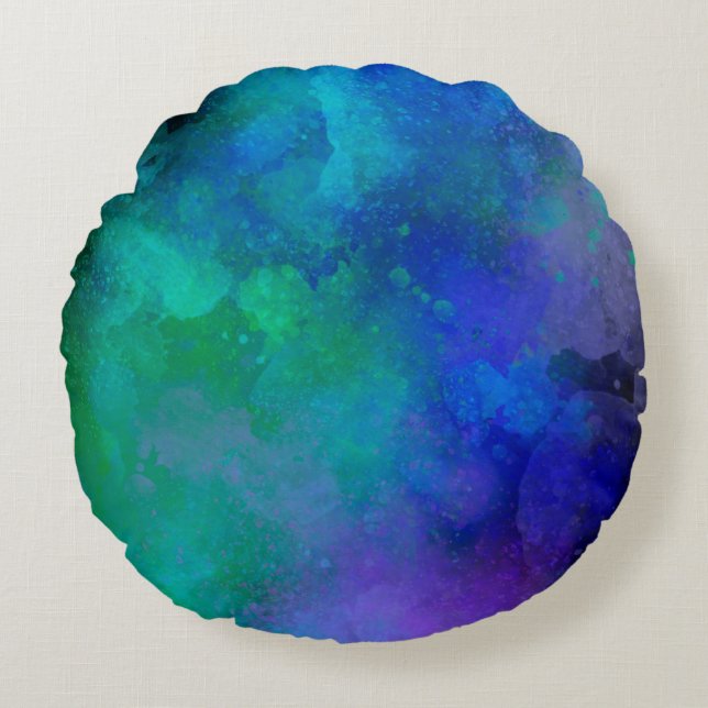 Coussins Ronds Galaxy Paint Splatt, effet Bleu vert (Devant)