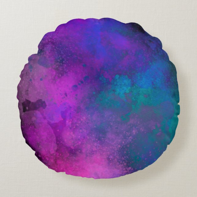 Coussins Ronds Galaxy Paint Splatt effet rose bleu vert (Devant)