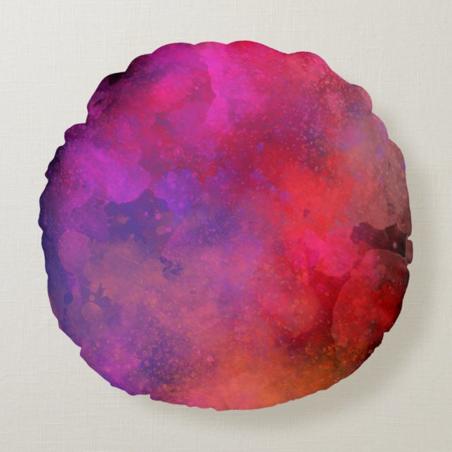Coussins Ronds Galaxy Paint Splatt, effet rose rouge (Devant)