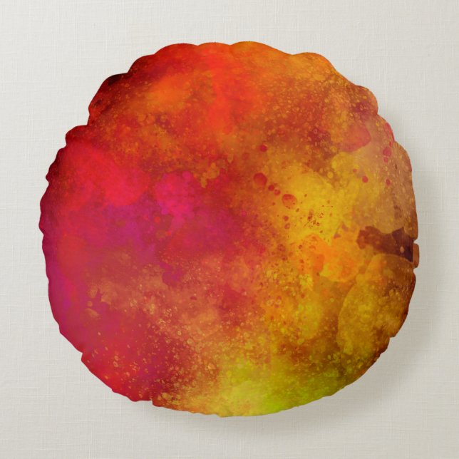 Coussins Ronds Galaxy Paint Splatt, effet Rouge Jaune (Devant)